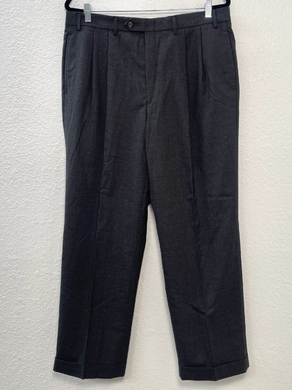 LAUREN Ralph Lauren Mens 36S 36x29 Total Comfort Gray 100% Wool DRESS PANTS Flaw